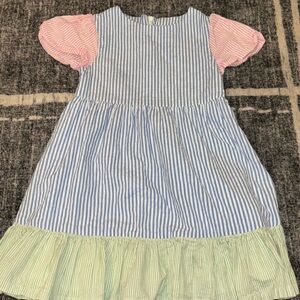 Mini Boden Blue Striped Dress with Pink and Green Accents